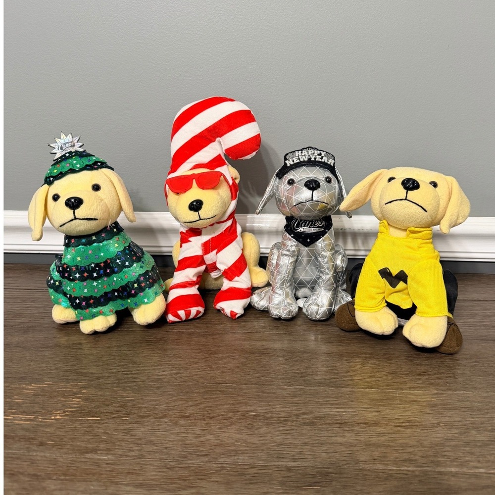 Raising Cane's Holiday Promo Plush Dog Lot of‎ 4
